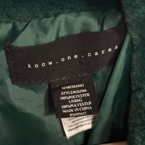 Victoria Secret PINK Know One Cares Faux Fur Green Jacket Size Medium - Picture 5 of 5